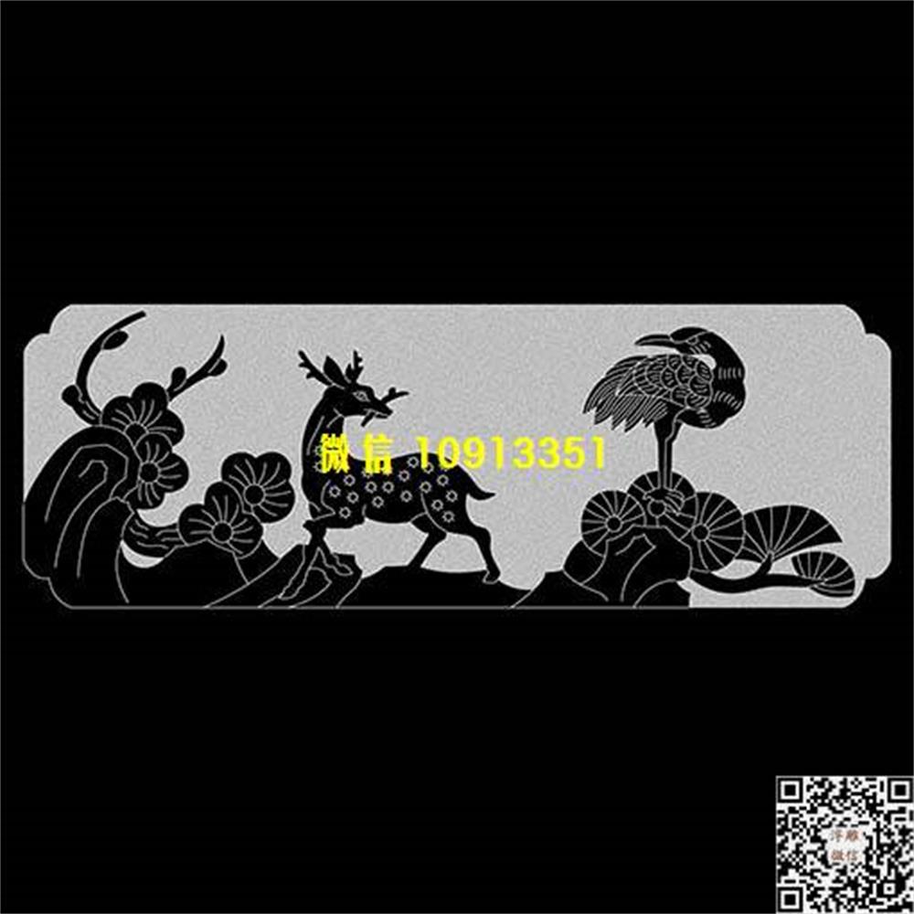 精雕图210鹤鹿梅花栏板栏板精雕图线雕图线条图单线铣底图_电脑雕刻plt文泰矢量图精雕图浮雕图